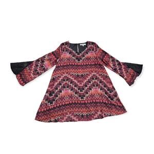 Bailey Blue Sheer & Lace Long Sleeved Geometric Design | Size Medium